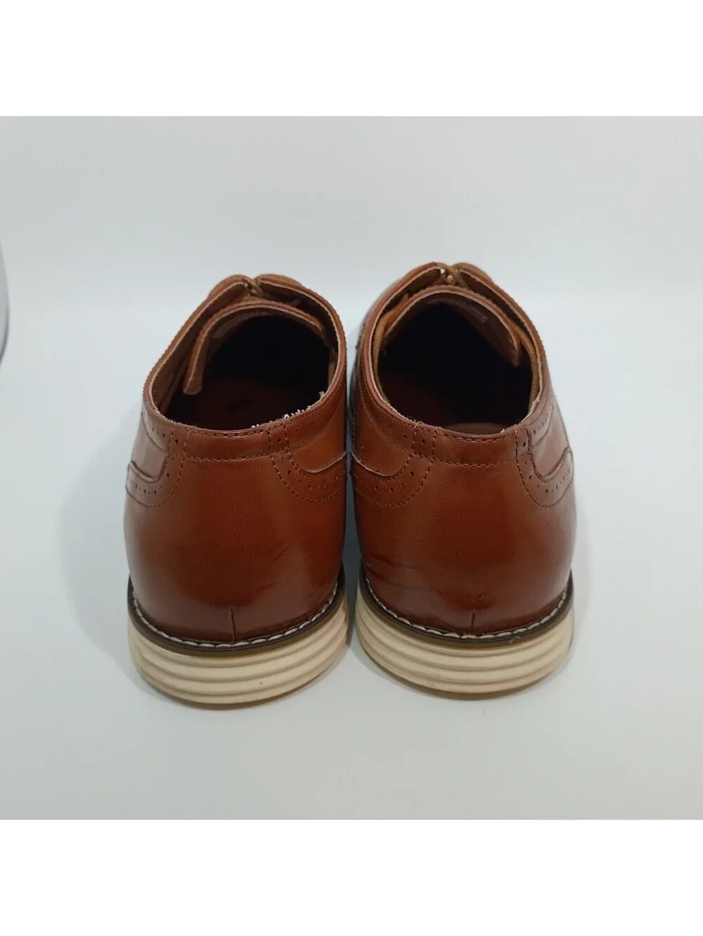 Vostey Milan Cognac Camel Oxford Leather Wingtip Dress Lace Up Shoes Men's US 15
